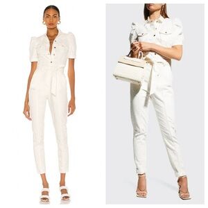 Retrofete White Tori Button-Up Denim Jumpsuit Sz XL